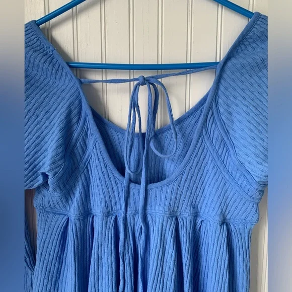 Free People (XS) Blue,Round Neck with Tie Back, Long Sleeve, 100% Cotton - Picture 4 of 7